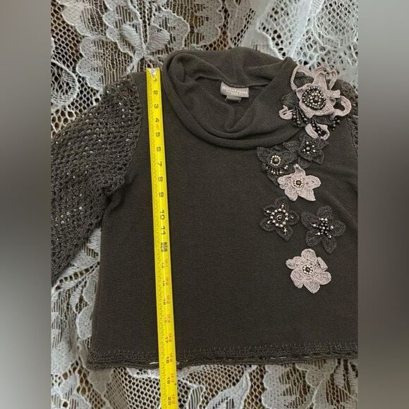 Y2K Whimsigoth Knitted Floral Sweater Top:Mesh Festival Going Out Party Grunge - Picture 6 of 8